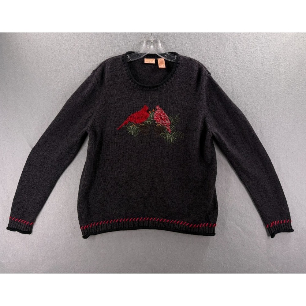 North Crest Sweater Womens L Black Cardinal Embroidered Grandmacore Cottagecore